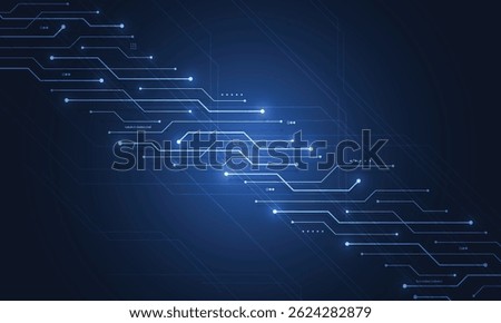 Abstract blue glowing line technology circuit board background design. Communication dot and line speed internet concept. Vector illustration
