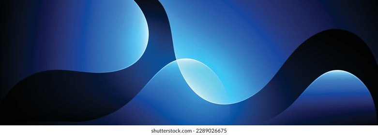 Abstract blue glowing liquid shape on dark blue background. Shiny blue gradient wave shape design elements. Modern futuristic concept. Suit for poster, cover, banner, business, website, flyer