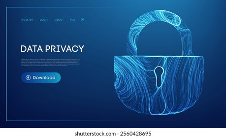 Abstract blue glowing lock symbolizing data privacy and cybersecurity.