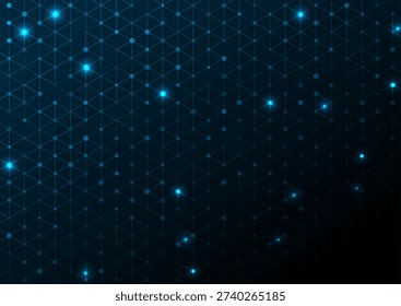 Abstract blue glowing network grid with connected nodes, futuristic digital technology background. Low poly neon tech vector design
