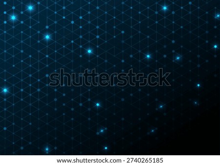 Abstract blue glowing network grid with connected nodes, futuristic digital technology background. Low poly neon tech vector design