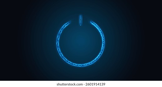Abstract blue glowing planet Earth in power button. Earth hour concept. Low poly style design. Geometric background. Wireframe light connection structure. Modern 3d graphic. Vector illustration.
