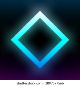 Abstract blue glowing rhombus. Geometric rectangular shape with vibrant gradient. Design element for poster, banner, flyer, card, etc. Dark background. Vector