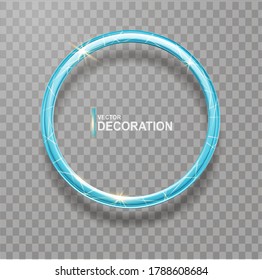 Abstract blue glowing round frame  isolated on transparent background.  Luxury vector ring with light effects.  Volumetric element for design