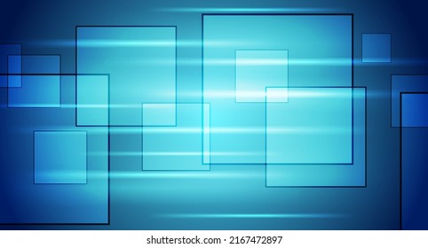 Abstract blue glowing tech background with squares. Neon geometric vector design