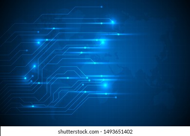 abstract blue glowing trail and circuit lines technology digital background