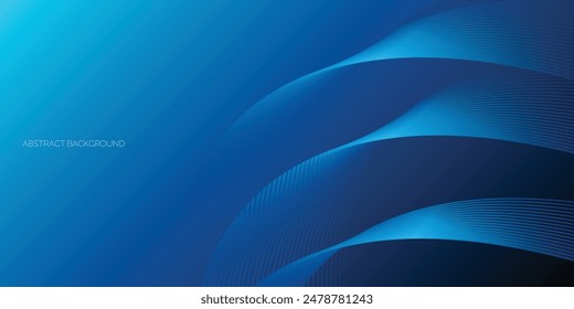 Abstract blue glowing wave on dark background. Modern shiny flowing wave lines design element.