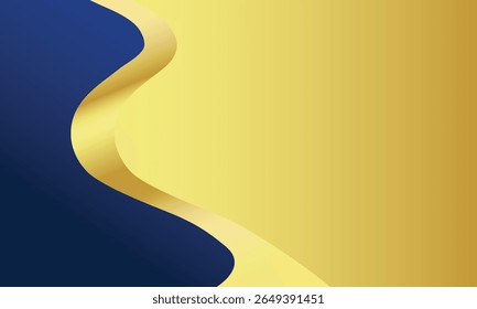 Abstract blue and gold background with a dynamic wave design