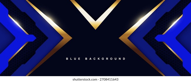 Abstract blue and gold background with flowing lines and modern vector design elements