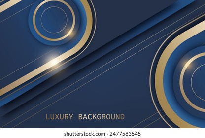 Abstract blue gold circle and geometric shapes with light effects, elegant  luxury background