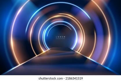 Abstract blue and gold circle light effect background