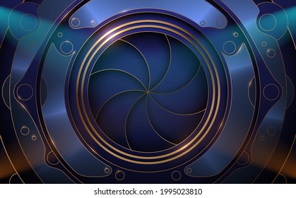 Abstract blue and gold circle magic gates background