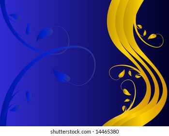 Abstract blue and gold floral vector background illustration ideal for menu or presentation background