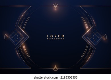 Abstract blue and gold geometric lines frame template