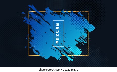 Abstract Blue and Gold Grunge Background with Halftone Style. Brush Stroke Illustration for Banner, Poster, or Sports. Scratch and Texture Elements For Design