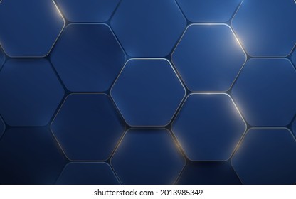 Abstract Blue And Gold Hexagon 3d Texture Background With Technology And Luxury Concept. Vector Illustration