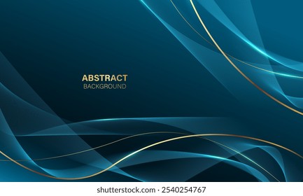 Abstract blue gold light luxury wave curve with blank space for text place design modern creative background vector illustration.