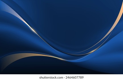 Abstractas línea de oro azul curva de lujo dinámica diseño liso moderno premium elegante Ilustración vectorial de fondo.