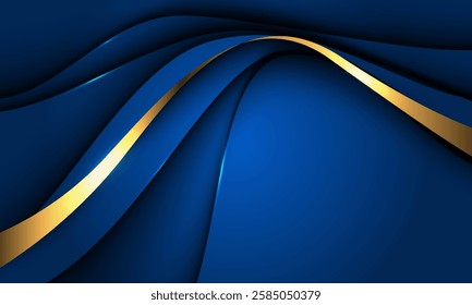 Abstract blue gold line dynamic luxury curve smooth design modern premium elegant background vector illustration.