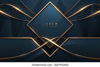 Abstract blue and gold luxury geometric shapes and ribbons background
