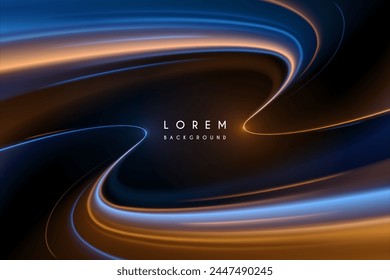 Abstract blue and gold motion lines on black background