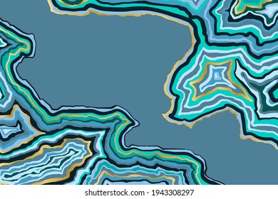 Abstract blue and gold pattern. Agate slice ripple texture imitation. Vector illustration.