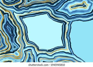 Abstract blue and gold pattern. Agate slice ripple texture imitation. Vector illustration.