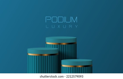 Abstraktes blaues goldenes Podium leeres Raum 3D-Design für Produktpräsentation Studio-Konzept minimale Wand-Vektorgrafik.