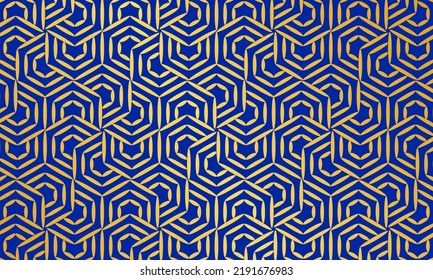 abstract blue gold polygon shape, geometric pattern background, Japanese swirl illustration, line art
