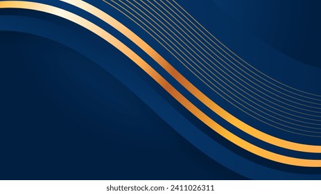 Abstract blue and gold shapes background with curve wave