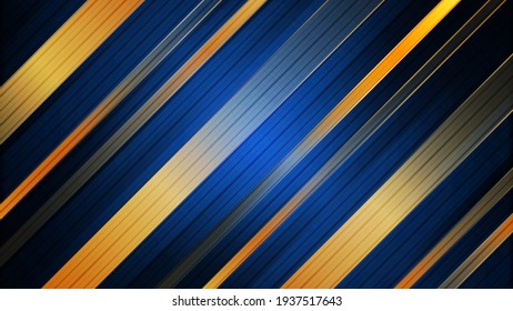 Abstract blue and gold stripes background. Design template for brochures, flyers, magazine