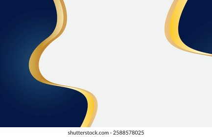Abstract blue gold wavy gradient banner background