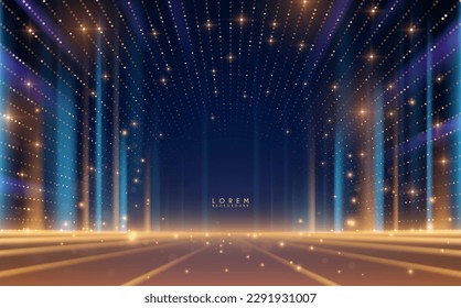 Abstract blue and golden light stage background