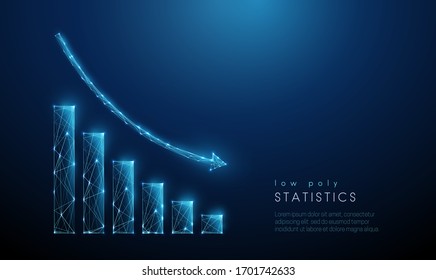 Abstract blue gowing down chart. Low poly style design. Abstract geometric background. Wireframe light connection structure. Modern 3d graphic concept. Isolated vector illustration.