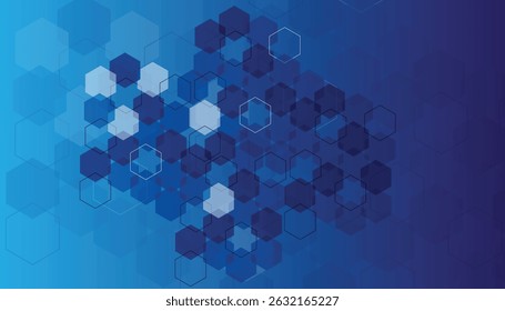 Fundo de gradiente azul abstrato. Modelo de banner de negócios com forma de linha de hexágonos.
