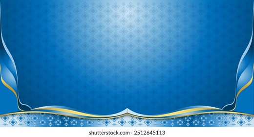 Abstract blue gradient background composed of ethnic Thai patterns border frame designed as a backdrop.