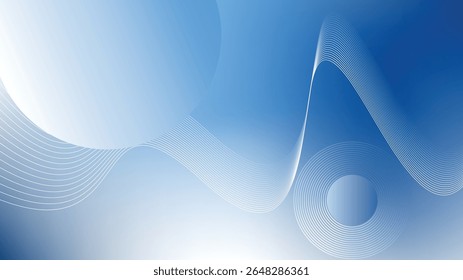 Abstract Blue Gradient Background with Curved Lines and Circular Shapes