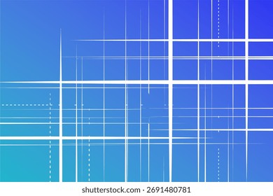 Abstract blue gradient background with intersecting white lines creating a modern geometric pattern