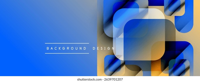 Abstract blue gradient background. Overlapping squares create modern design. Text reads background design. Simple, clean aesthetic.