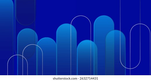 Abstract blue gradient background with rounded vertical bars and curved line elements, modern digital design, minimal and futuristic style. - Powered by Shutterstock - Get 15% off with code: PIKWIZARD15