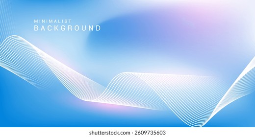 Abstract blue gradient background with shining lines waves. Minimalist background for banner, poster, cover, brochure, flyer, website