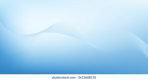 Abstract blue gradient background with shining lines waves. Minimalist background for banner, poster, cover, brochure, flyer, website