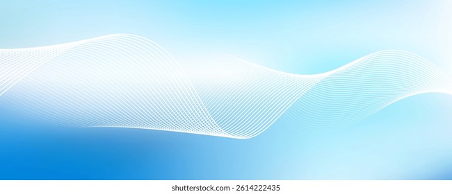 Abstract blue gradient background with shining lines waves. Minimalist background for banner, poster, cover, brochure, flyer, website