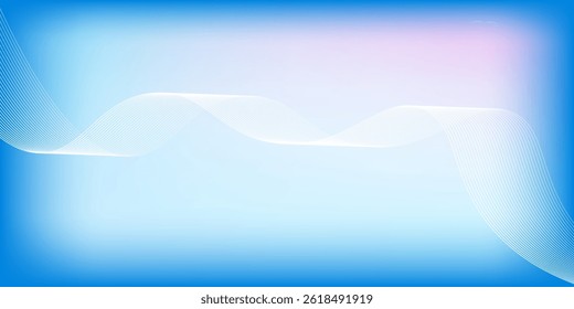 Abstract blue gradient background with shining lines waves. Minimalist background for banner, poster, cover, brochure, flyer, website