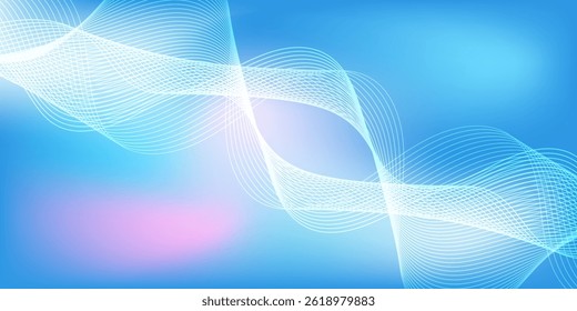 Abstract blue gradient background with shining lines waves. Minimalist background for banner, poster, cover, brochure, flyer, website