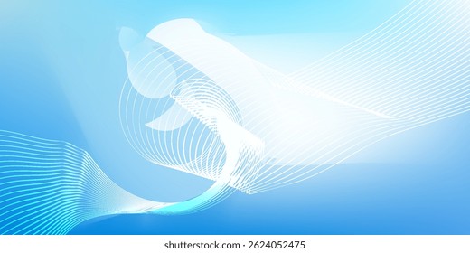 Fundo de gradiente azul abstrato com ondas de linhas brilhantes. Fundo minimalista para banner, cartaz, capa, brochura, folheto, site