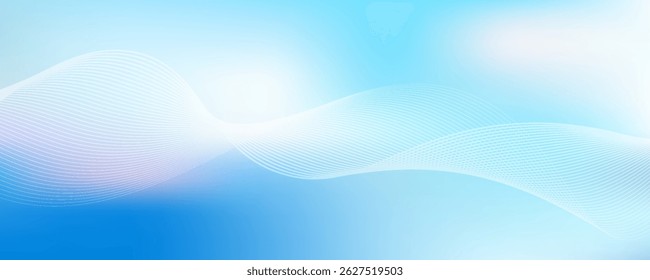 Fundo de gradiente azul abstrato com ondas de linhas brilhantes. Fundo minimalista para banner, cartaz, capa, brochura, folheto, site