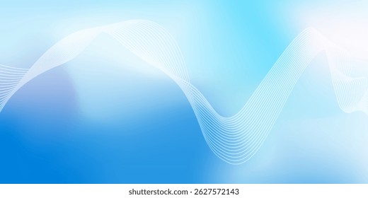Abstract blue gradient background with shining lines waves. Minimalist background for banner, poster, cover, brochure, flyer, website