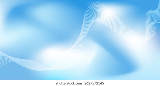 Abstract blue gradient background with shining lines waves. Minimalist background for banner, poster, cover, brochure, flyer, website