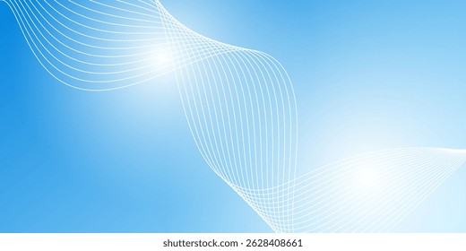 Fundo de gradiente azul abstrato com ondas de linhas brilhantes. Fundo minimalista para banner, cartaz, capa, brochura, folheto, site